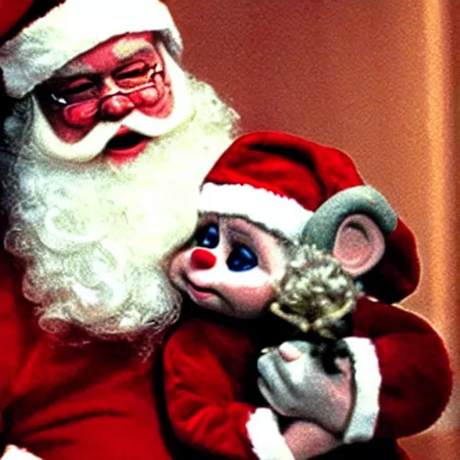 Image similar to santa claus holding chucky the killer doll from the movie child's play