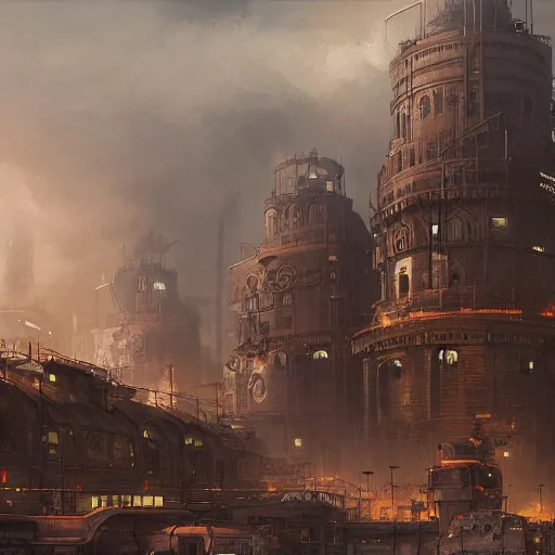 Image similar to highly detailed painting of dieselpunk stockholm, by greg rutkowski, 4 k resolution