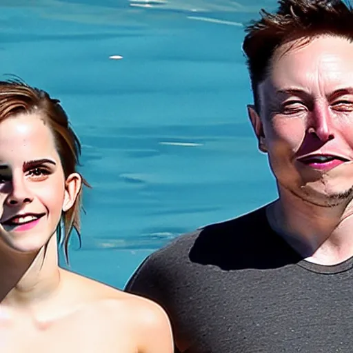 Image similar to emma watson and elon musk swimming together