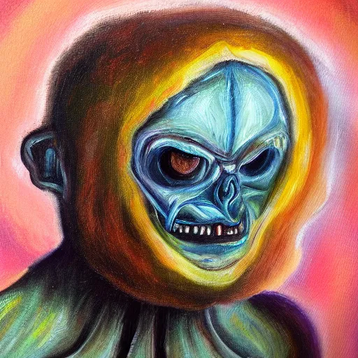 Image similar to humanoid creature, oil painting, horror