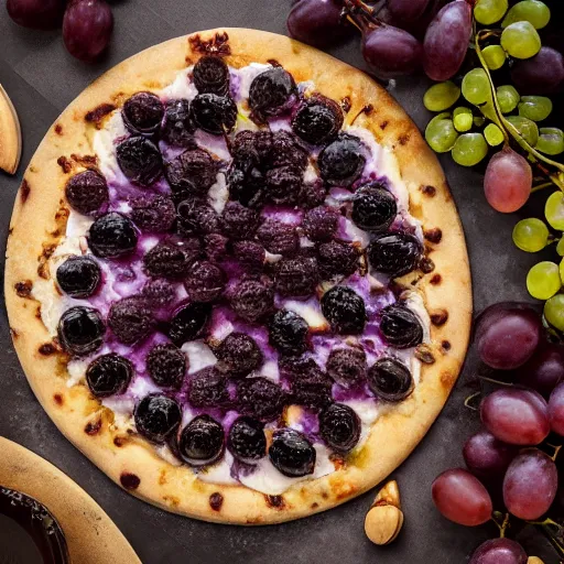 Prompt: photo of a grape pizza, award winning, 4 k