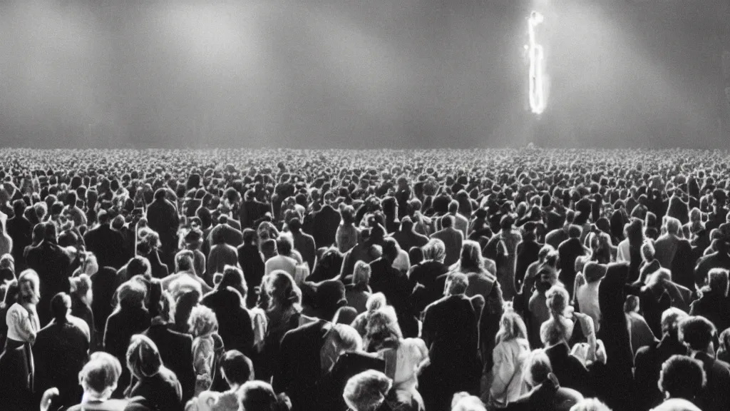 Prompt: movie still of a crowd saying good morning, cinematic composition, cinematic light, by david lynch
