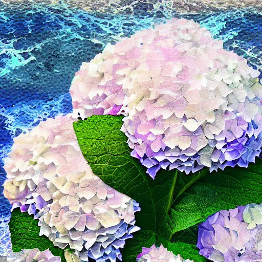 Prompt: seascape hydrangefractal artgallery glitch digitalart