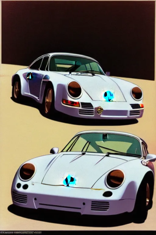 Prompt: porsche 9 5 9 sitting by the side of the road by syd mead