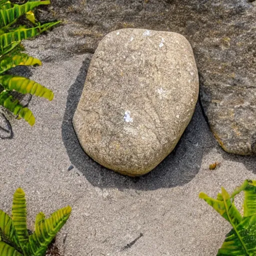 Image similar to a beautiful rock on the beach, lush vegetation
