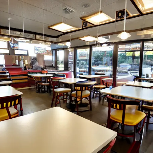 Prompt: wafflehouse interior table perspective