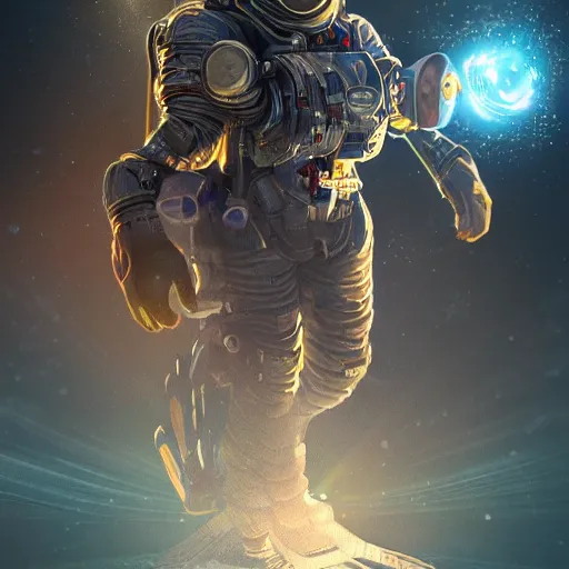 Image similar to an epic portrait of a micro astronaut entering microscopic multiverse of atoms madness with a tiny micro spaceship, cinematic lighting, trending on Artstation, highly detailed, insane details