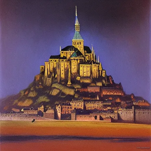 Prompt: beksinski painting of mont saint - michel