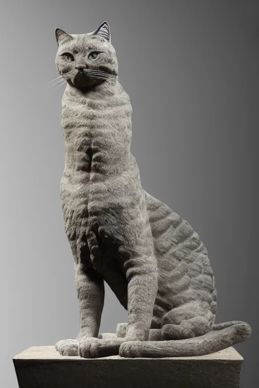 Image similar to a greek statue of a cat, cinematic, Studio lights, hyperrealistic