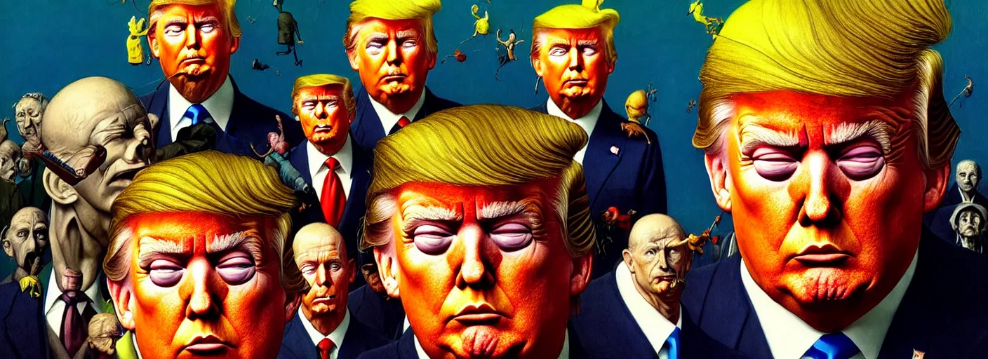 Prompt: donald trump close up, background surreal colorful clay artstation snail concept art anatomy, action pose, very coherent and colorful high contrast masterpiece by norman rockwell franz sedlacek hieronymus bosch dean ellis simon stalenhag rene magritte gediminas pranckevicius, dark shadows, sunny day, hard lighting, reference sheet white! background