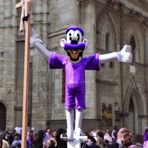 Image similar to photo of waluigi crucifixion