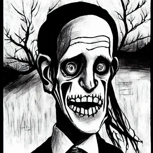 Image similar to grunge drawing of how biden in the style of corpse bride