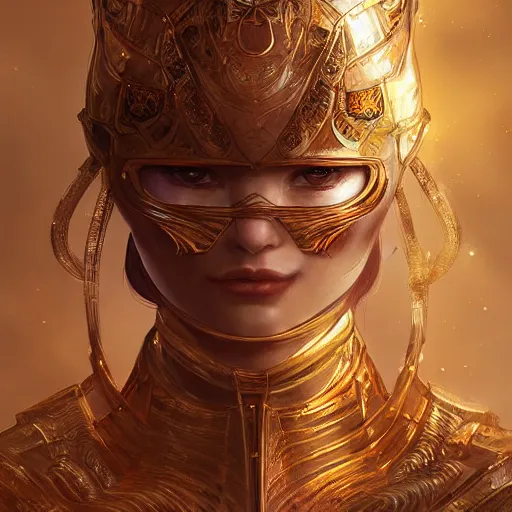 Image similar to portrait knights of Zodiac girl, golden and copper armor, sci-fi, fantasy, intricate, very very beautiful, elegant, highly detailed, digital painting, artstation, concept art, smooth, sharp focus, illustration, art by WLOP and tian zi and artgerm