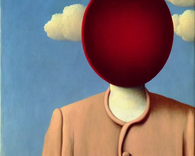 Image similar to light pale pink and deep red painting by Magritte.