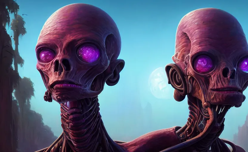 Image similar to highly detailed portrait of a sectoid, in destroy all humans!, stephen bliss, unreal engine, fantasy art by greg rutkowski, loish, rhads, ferdinand knab, makoto shinkai and lois van baarle, ilya kuvshinov, rossdraws, tom bagshaw, global illumination, radiant light, detailed and intricate environment