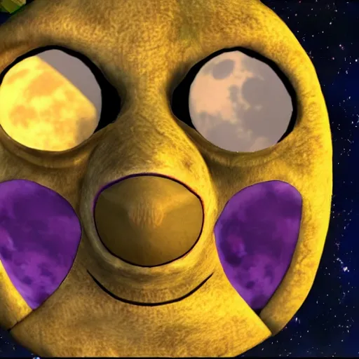 Prompt: majora's mask screenshot but the moon is peter griffin