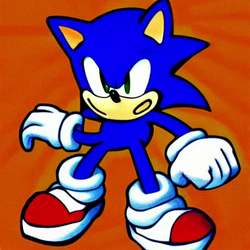 Prompt: sonic the hedgehog, in the style of sega genesis, cartoon, illustration by jean giruad!!!!!!!