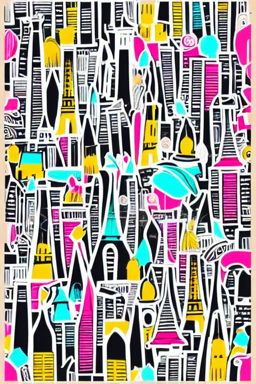 Image similar to minimalist boho style art of colorful paris, illustration, vector art