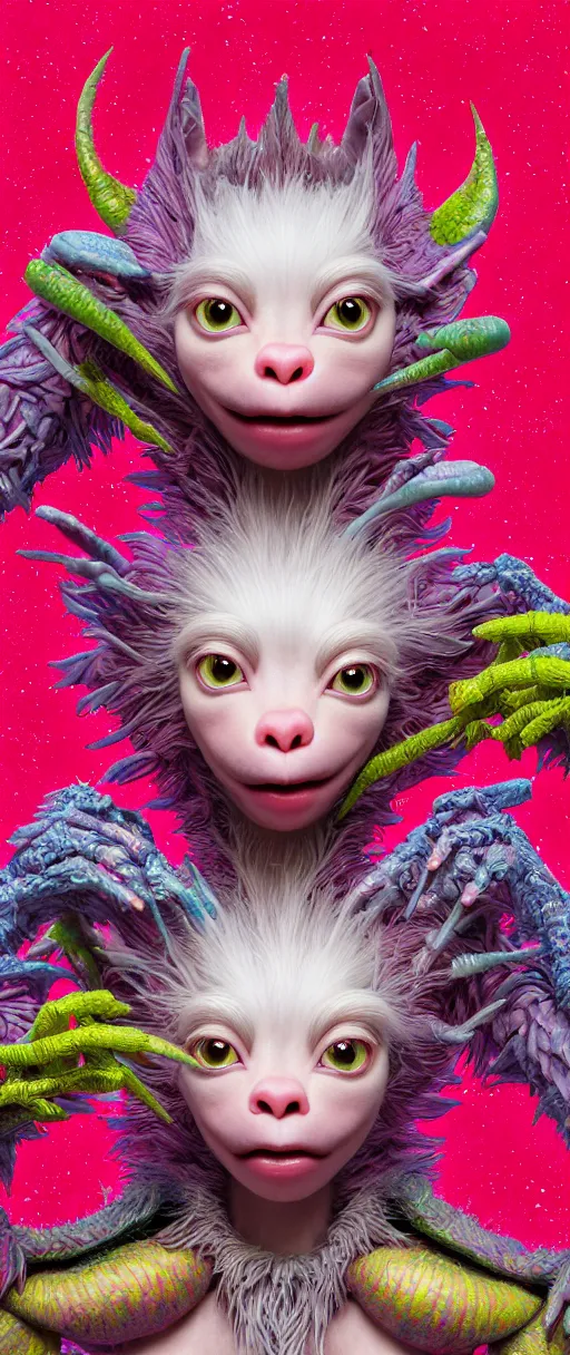 Prompt: hyper detailed 3d render like a Oil painting - kawaii portrait of two Aurora (a beautiful skeksis muppet fae princess protective playful expressive from dark crystal that looks like Anya Taylor-Joy) seen red carpet photoshoot in UVIVF posing in scaly dress to Eat of the Strangling network of yellowcake aerochrome and milky Fruit and His delicate Hands hold of gossamer polyp blossoms bring iridescent fungal flowers whose spores black the foolish stars by Jacek Yerka, Ilya Kuvshinov, Mariusz Lewandowski, Houdini algorithmic generative render, Abstract brush strokes, Masterpiece, Edward Hopper and James Gilleard, Zdzislaw Beksinski, Mark Ryden, Wolfgang Lettl, hints of Yayoi Kasuma and Dr. Seuss, octane render, 8k