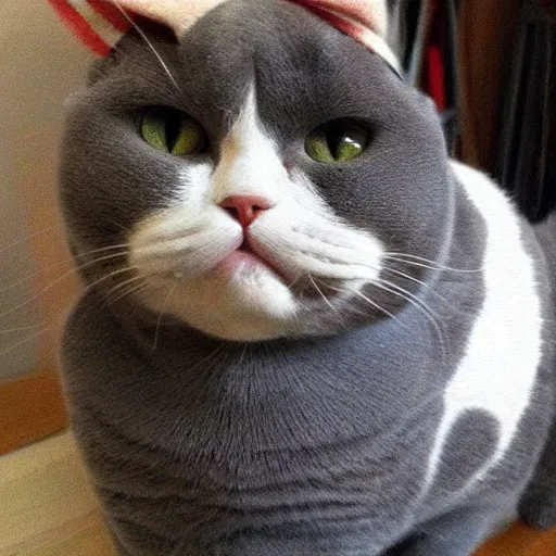 Prompt: British Shorthair cat with a beret and moustache, hyper realistic