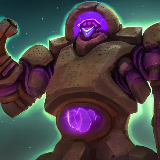 Image similar to purple glow coming off of ancient runic armored golem high detail, artstation, award winning masterpace