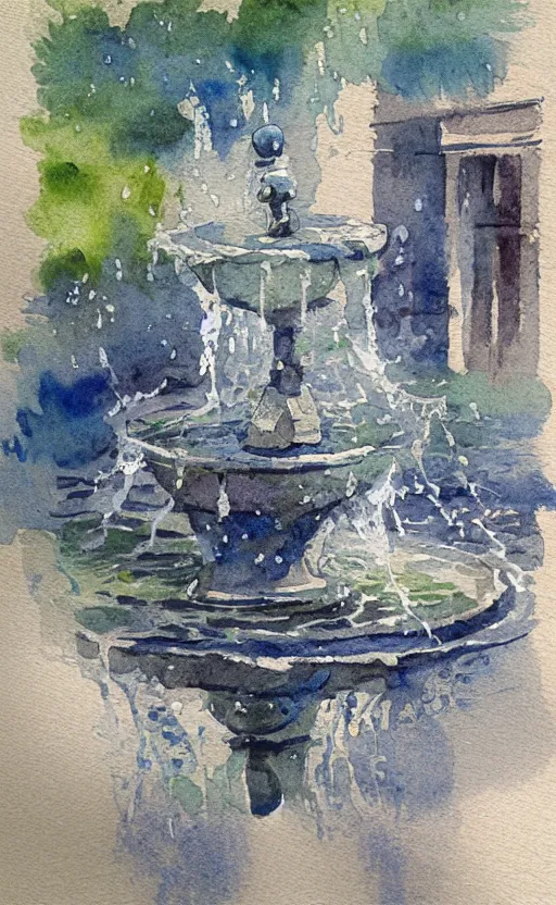 Prompt: Fountain Watercolor sketch, highly detailded