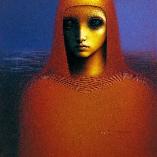 Image similar to portrait of ethereal young crow princess in golden armour by Beksinski