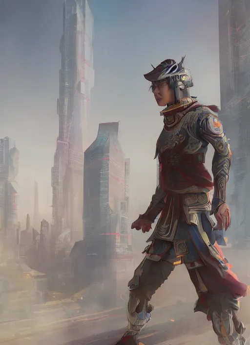 Image similar to erlang shen yang jian runs in ancient chinese city, cyberpunk style, space art, cgsociety, 8 k hd, rendered in maya, vary tracing, artstation, pixiv, krenz cushart