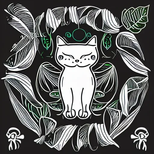 Image similar to tattoo sketch, one eyed cat, monstera deliciosa, a draft, organic ornament, maori, vector