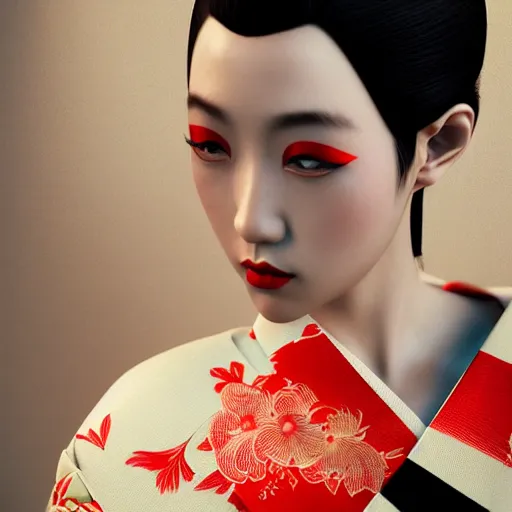 Image similar to japanese kimono inspired avant-garde art, deco fashion, highly detailed, photorealistic portrait, bright studio setting, studio lighting, crisp quality and light reflections, unreal engine 5 quality render