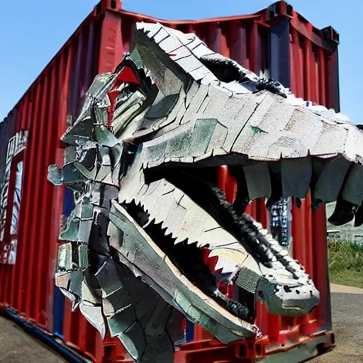 photograph of a tyrannosaurus made of shipping | Stable Diffusion