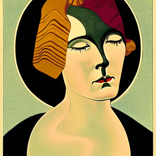 Prompt: Art in the style of Coles Phillips, Gaia, Mother Earth, side portrait