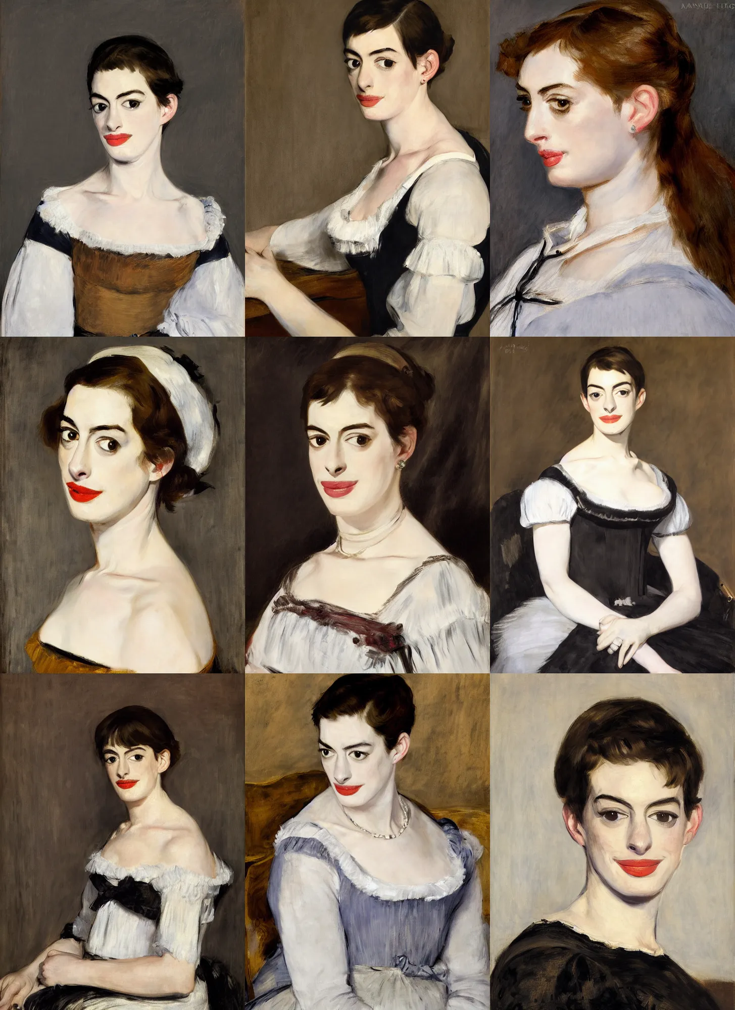 Prompt: portrait of Anne Hathaway, by Manet, photo real, super detailed, 4k, hd