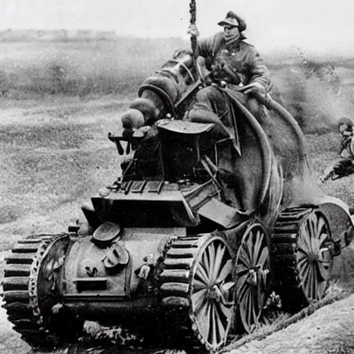 Image similar to a picture of a enormous bear pulling a towed cannon like a chariot, eastern front, historical picture