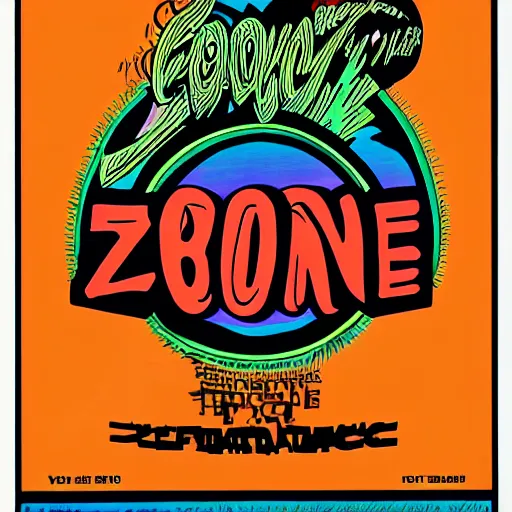 Prompt: Fillmore concert poster for The Bozone by Victor Moscoso and Rick Griffin, psychedelic, day-glo colors, flowing lettering