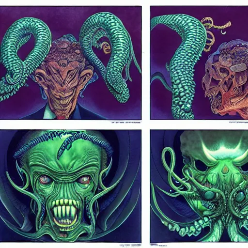 Image similar to upper body and head portrait of cthulhu, symmetrical, by yoichi hatakenaka, masamune shirow, josan gonzales and dan mumford, ayami kojima, takato yamamoto, barclay shaw, karol bak, yukito kishiro