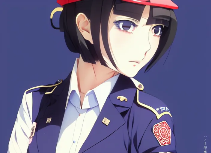 Prompt: anime visual, portrait of a japanese police woman in leaning against her patrol car, cute face by ilya kuvshinov, yoshinari yoh, makoto shinkai, katsura masakazu, dynamic perspective pose, detailed facial features, kyoani, rounded eyes, crisp and sharp, cel shad, anime poster, ambient light