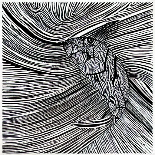 Image similar to a fish made of abstract lines, generative art, black and white color scheme, trending on artstation