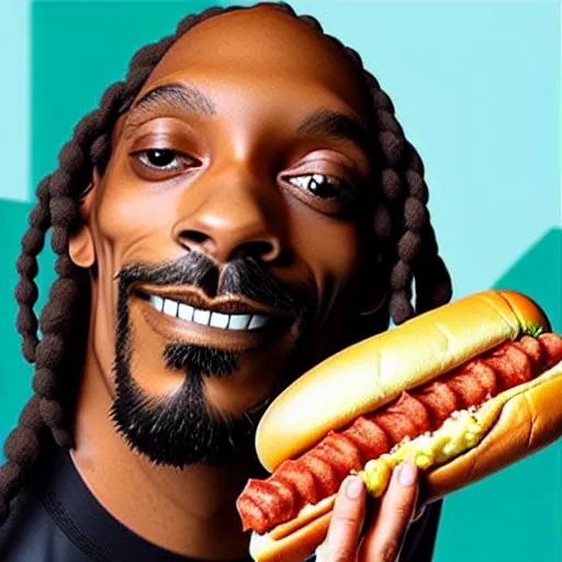 Image similar to a hotdog mixed with the face of snoop dogg