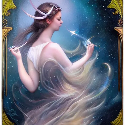 Prompt: cosmic cute goddess of waves of delight by tom bagshaw