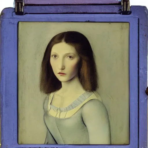 Prompt: portrait of a beautiful young lady with silver eyes, colored daguerreotype, by pontormo, by Mackintosh, by Bosch, art noveau, liminal, Bright pastel colors