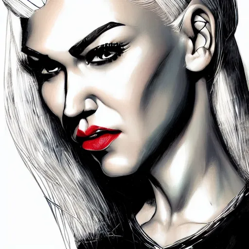 Prompt: Gwen Stefani, highly detailed, portait, character art by Fiona Staples.