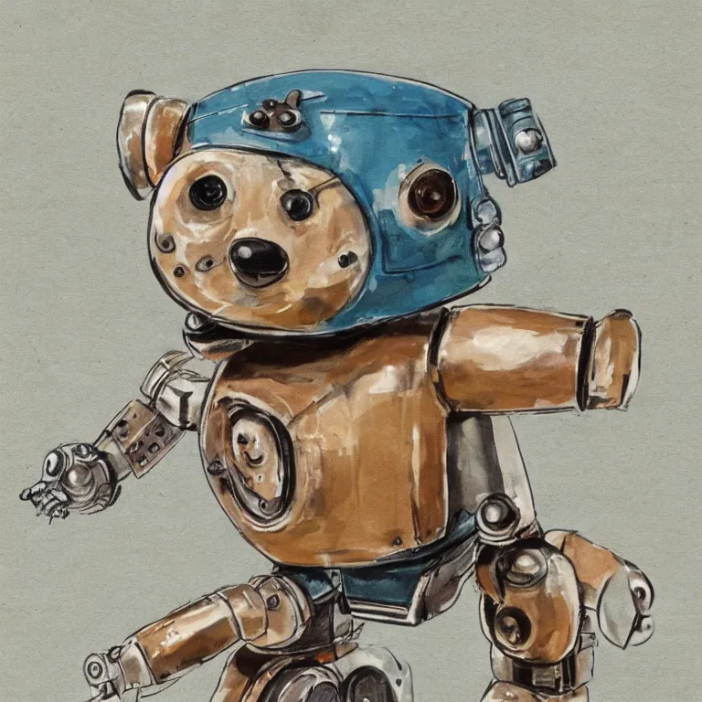 Prompt: a cute retro robot dog. alcohol inks on parchment, muted colors, detailed, beautiful, textured parchment background, 1 9 5 0 s concept art
