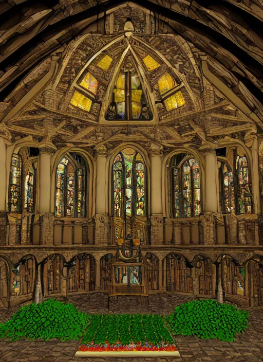 Image similar to chapel building made of vegetables, 8 k, artstation, highdetailed