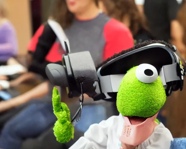 Image similar to a muppet wearing a vr headset