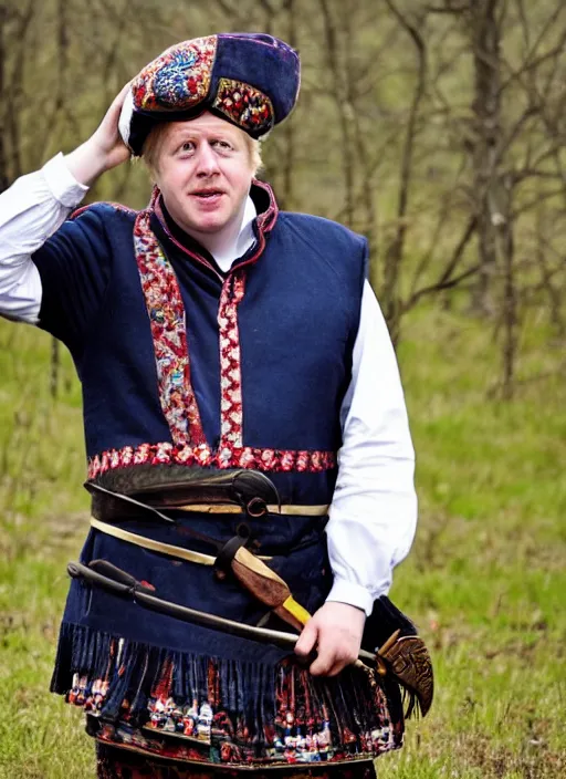 Image similar to boris johnson, ukrainian cossack, in traditional clothes, ukraine