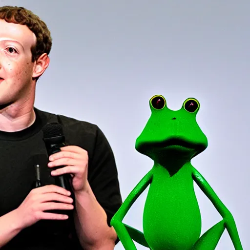 Image similar to mark zuckerberg with a frog on his shoulder