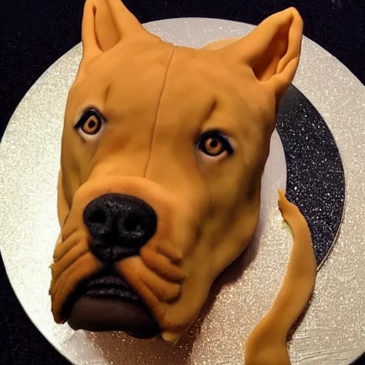 Prompt: pitbull as a cake, hyper realistic cake decoration