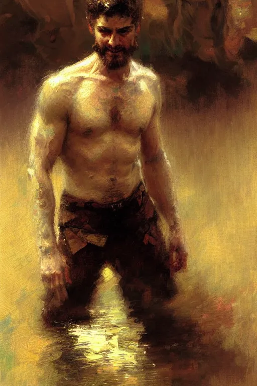 Image similar to attractive man, painting by gaston bussiere, craig mullins