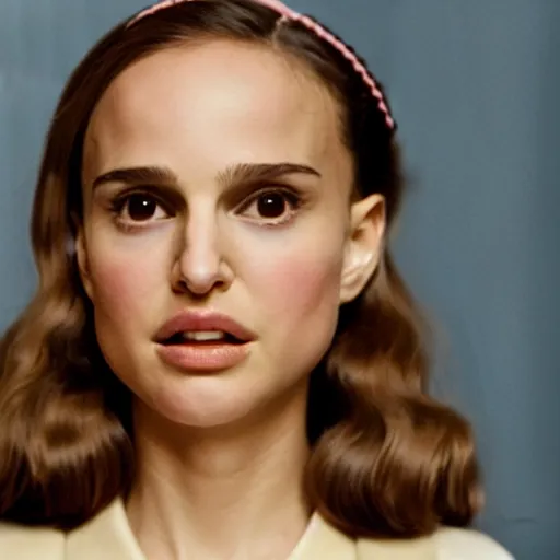 Image similar to Portrait of young Natalie Portman in a Wes Anderson movie, 4k cinematic quality, bluray image